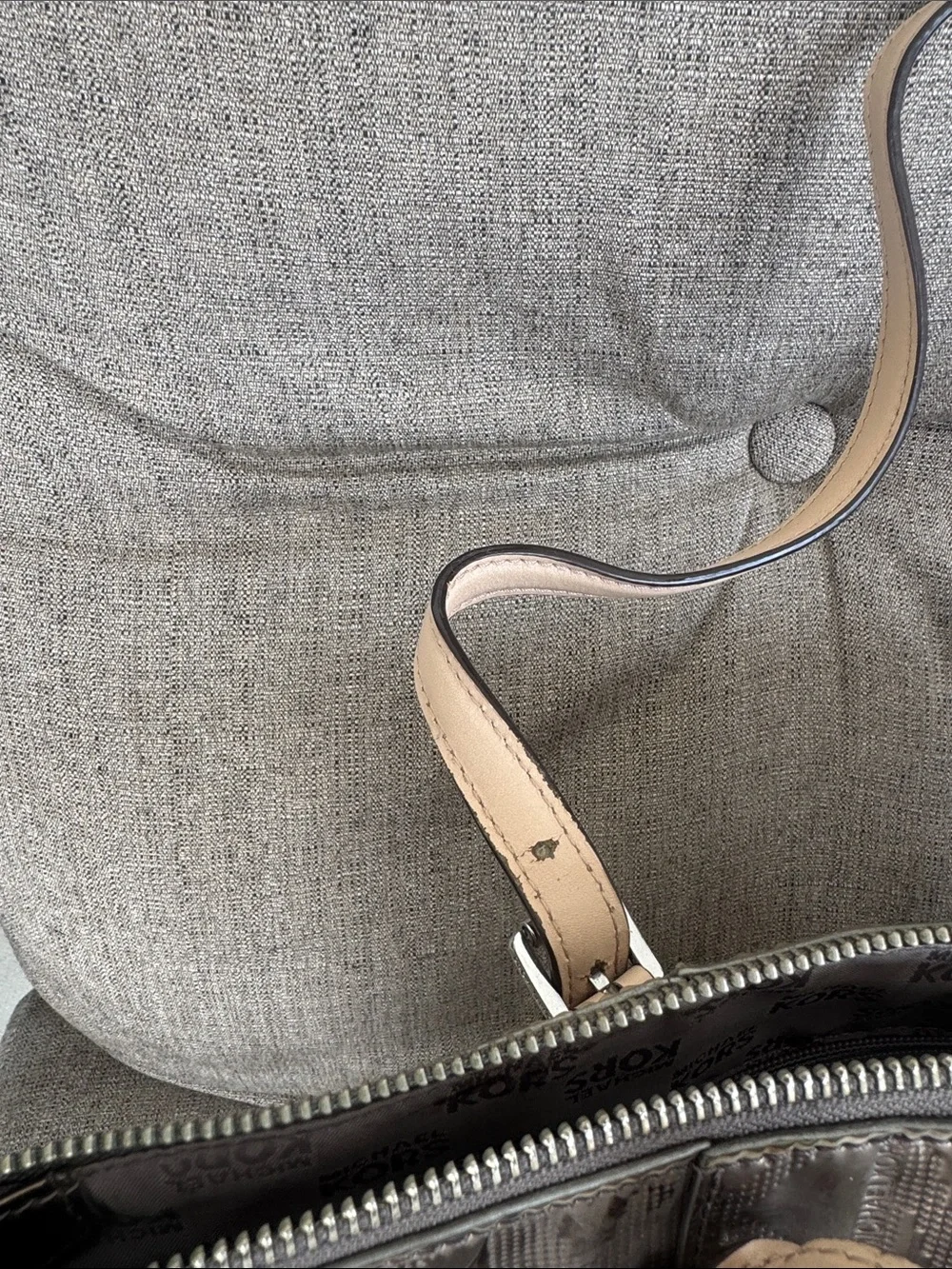 Michael Kors Metallic Bronze MK Tote with Tan Straps and Charm